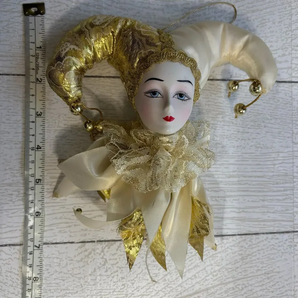 Vintage Gold Jester Christmas Ornament Harlequin Face